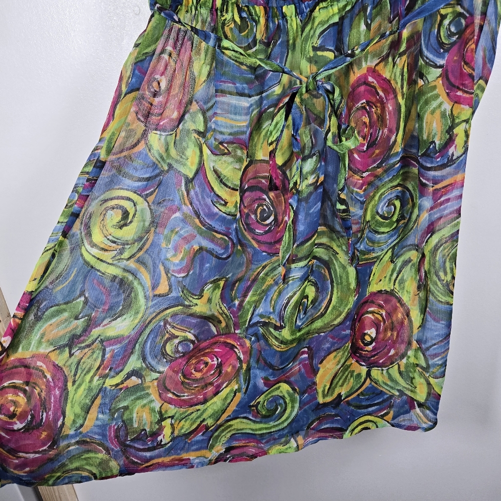 Vintage Avon Watercolor Floral Sheer Swimsuit Cover Up Dress Size Medium - Picture 11 of 13